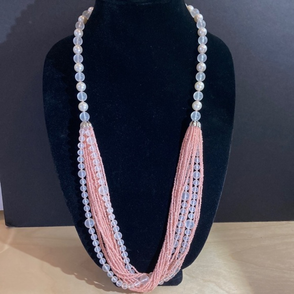 Beautiful Pale iridescent and faux pearl multi-stranded necklace
